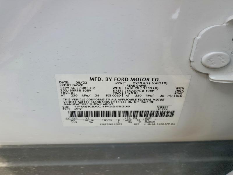 2023 Ford Explorer მანქანა იყიდება აუქციონზე, vin: 1FM5K8AC1PGB59209, აუქციონის ნომერი: 55362346