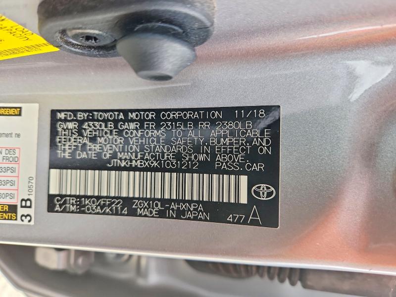 Aukcja sprzedaży 2019 Toyota C-hr, vin: JTNKHMBX9K1031212, numer aukcji: 85977985