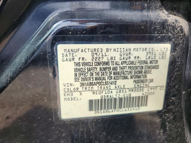 2012 Nissan Sentra მანქანა იყიდება აუქციონზე, vin: 3N1AB6AP0CL651412, აუქციონის ნომერი: 56534166