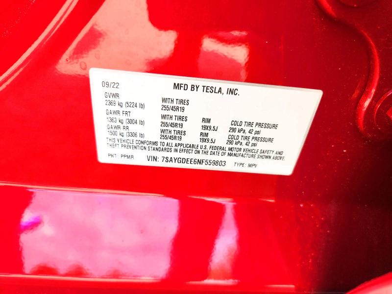 2022 Tesla Model Y მანქანა იყიდება აუქციონზე, vin: 7SAYGDEE6NF559803, აუქციონის ნომერი: 57645106