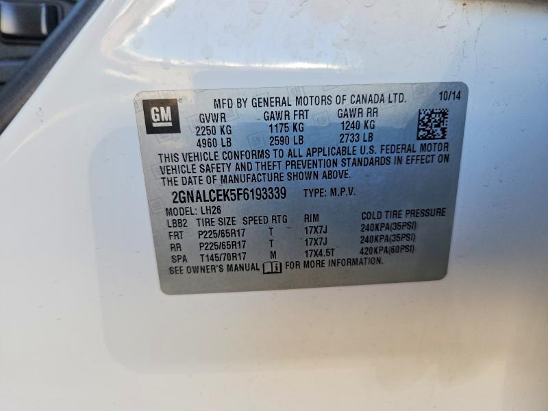 58410666 :رقم المزاد ، 2GNALCEK5F6193339 vin ، 2015 Chevrolet Equinox مزاد بيع