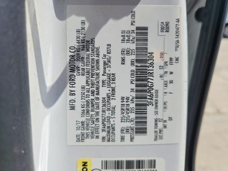 2018 Ford Fusion მანქანა იყიდება აუქციონზე, vin: 3FA6P0G77JR136304, აუქციონის ნომერი: 58809586