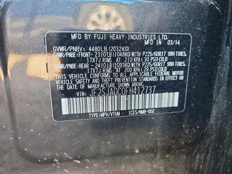 Продажа на аукционе авто 2015 Subaru Forester, vin: JF2SJADC0FH412737, номер лота: 59140926