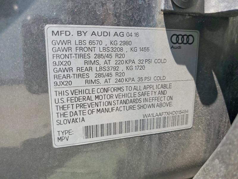 Продажа на аукционе авто 2017 Audi Q7, vin: WA1LAAF7XHD015494, номер лота: 56778566