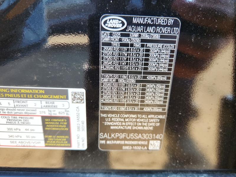Auction sale of the 2025 Land Rover Range Rover, vin: SALKP9FU5SA303140, lot number: 56252316