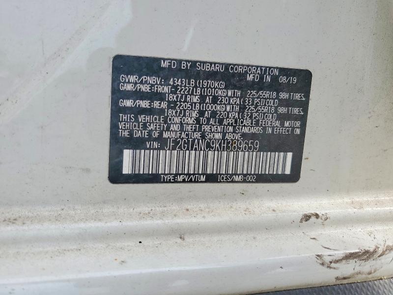 Aukcja sprzedaży 2019 Subaru Crosstrek, vin: JF2GTANC9KH389659, numer aukcji: 55904956