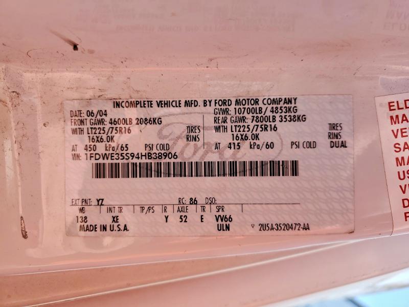 2004 Ford Econoline მანქანა იყიდება აუქციონზე, vin: 1FDWE35S94HB38906, აუქციონის ნომერი: 55685406