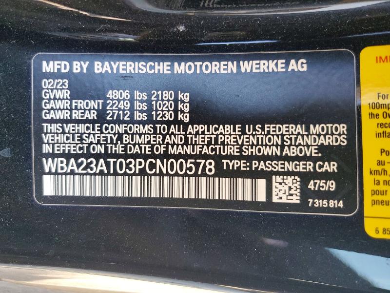 58150296 :رقم المزاد ، WBA23AT03PCN00578 vin ، 2023 Bmw 430i مزاد بيع
