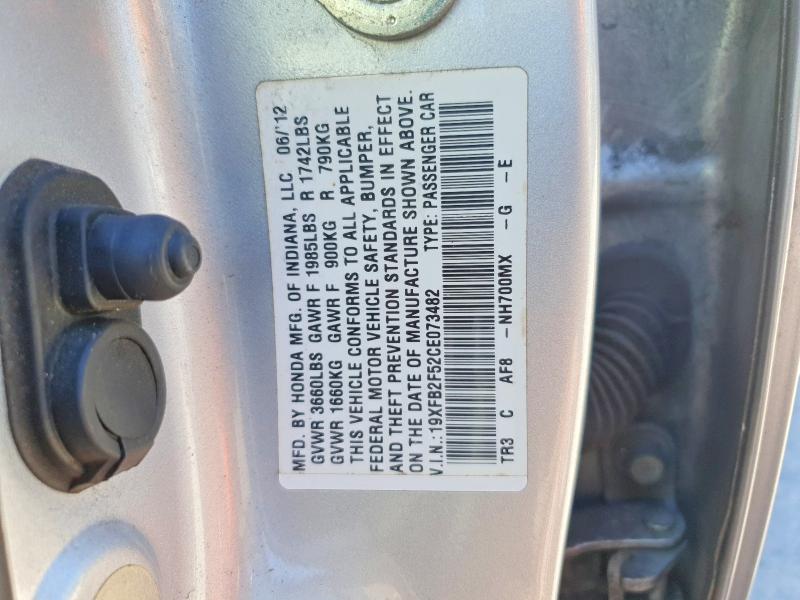 Aukcja sprzedaży 2012 Honda Civic, vin: 19XFB2F52CE073482, numer aukcji: 58428976