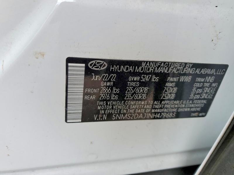 2022 Hyundai Santa Fe მანქანა იყიდება აუქციონზე, vin: 5NMS2DAJ1NH479683, აუქციონის ნომერი: 58032166