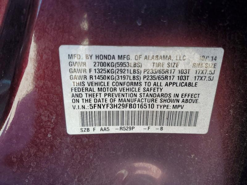 Aukcja sprzedaży 2015 Honda Pilot, vin: 5FNYF3H29FB016510, numer aukcji: 55380166