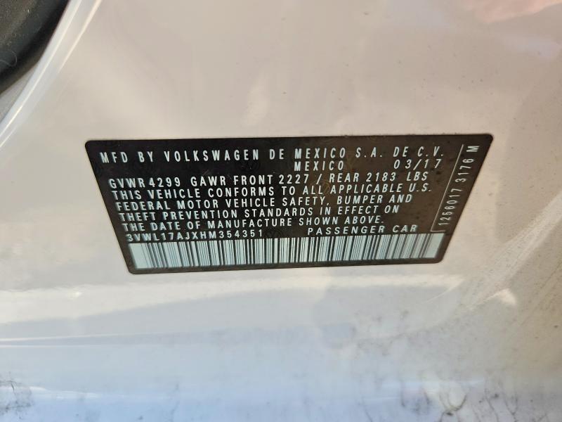 Продажа на аукционе авто 2017 Volkswagen Jetta, vin: 3VWL17AJXHM354351, номер лота: 57155186