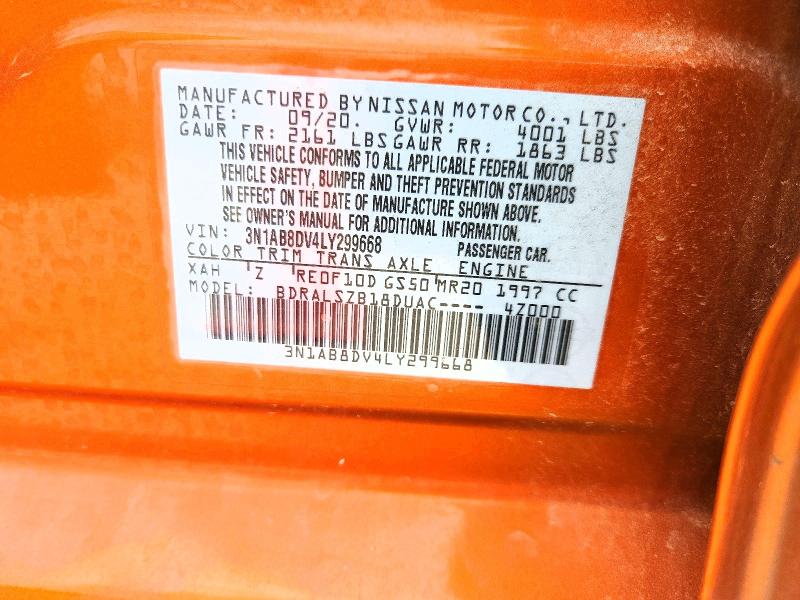56118846 :رقم المزاد ، 3N1AB8DV4LY299668 vin ، 2020 Nissan Sentra مزاد بيع