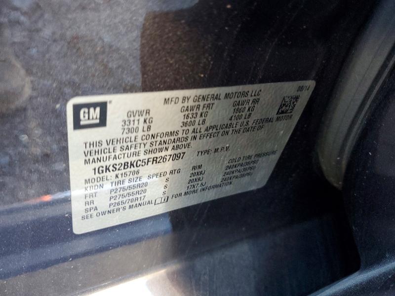 55794436 :رقم المزاد ، 1GKS2BKC5FR267097 vin ، 2015 Gmc Yukon مزاد بيع