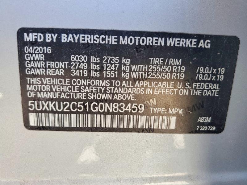 58755226 :رقم المزاد ، 5UXKU2C51G0N83459 vin ، 2016 Bmw X6 مزاد بيع