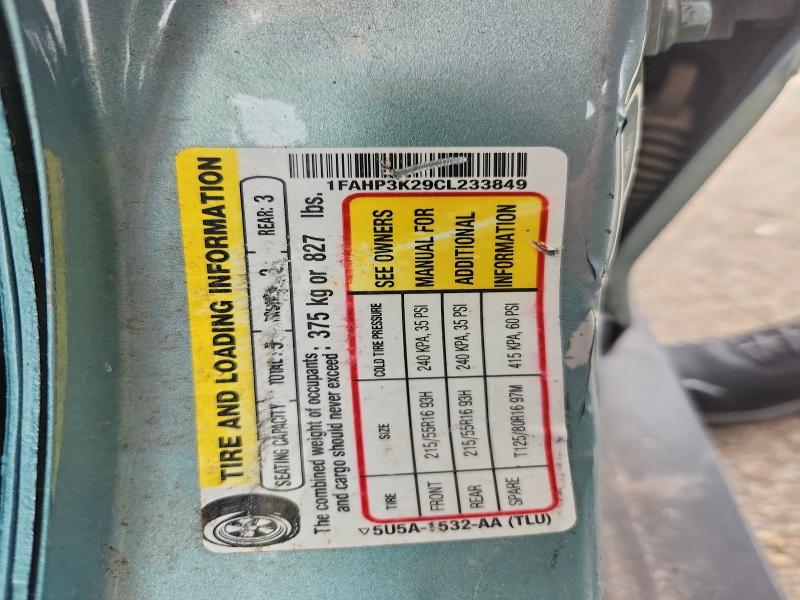 2012 Ford Focus მანქანა იყიდება აუქციონზე, vin: 1FAHP3K29CL233849, აუქციონის ნომერი: 55591186