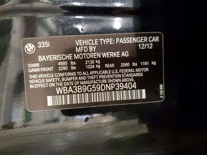 Aukcja sprzedaży 2013 Bmw 335, vin: WBA3B9G59DNP39404, numer aukcji: 58443656