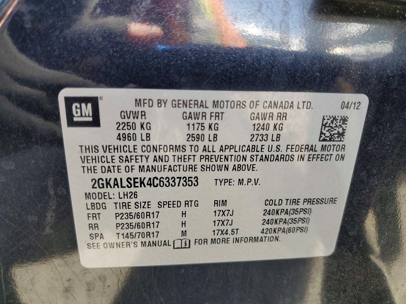 Продаж на аукціоні авто 2012 Gmc Terrain, vin: 2GKALSEK4C6337353, номер лоту: 56111556
