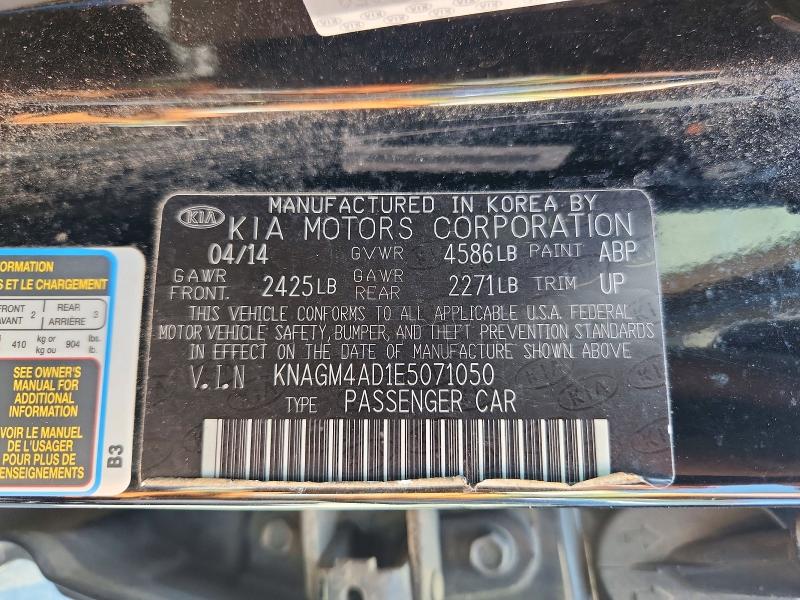Aukcja sprzedaży 2014 Kia Optima, vin: KNAGM4AD1E5071050, numer aukcji: 53841856