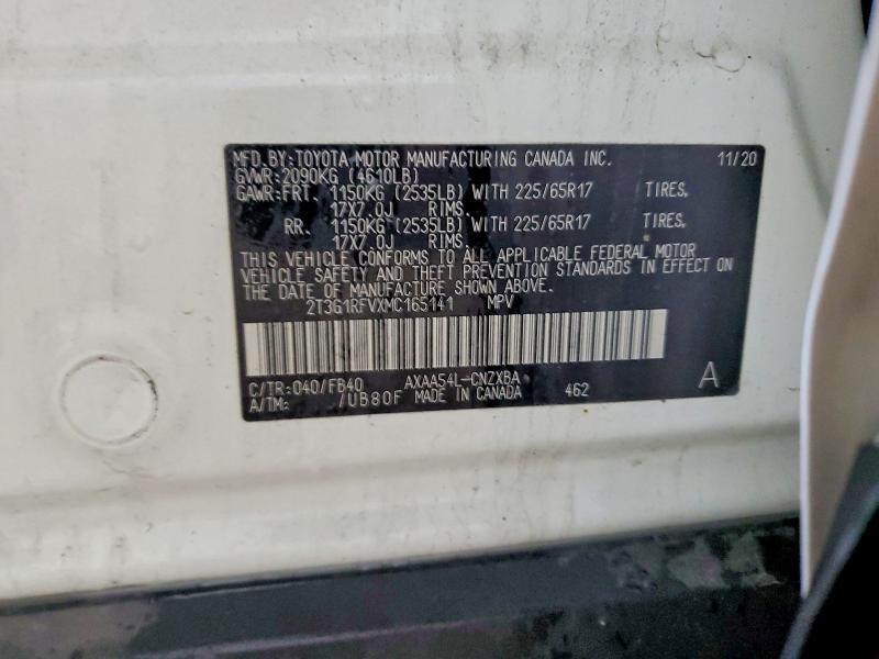 Продажа на аукционе авто 2021 Toyota Rav4, vin: 2T3G1RFVXMC165141, номер лота: 55595896