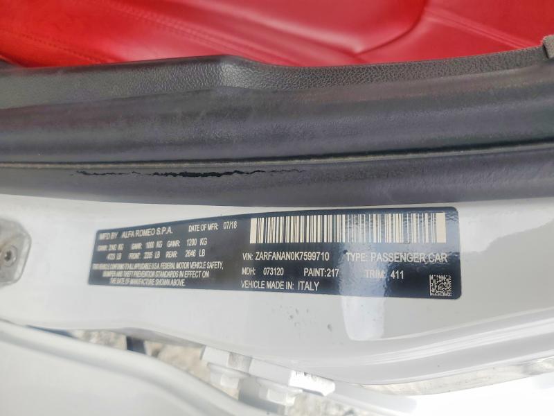 Продаж на аукціоні авто 2019 Alfa Romeo Giulia, vin: ZARFANAN0K7599710, номер лоту: 57670006