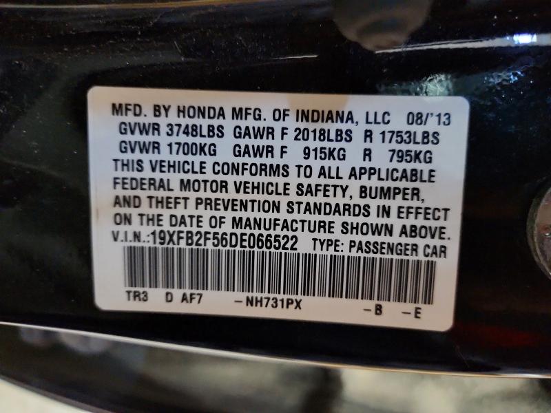 Продаж на аукціоні авто 2013 Honda Civic, vin: 19XFB2F56DE066522, номер лоту: 53774286