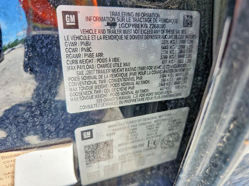 2020 Chevrolet Silverado მანქანა იყიდება აუქციონზე, vin: 1GCPYBEK6LZ268080, აუქციონის ნომერი: 56173286