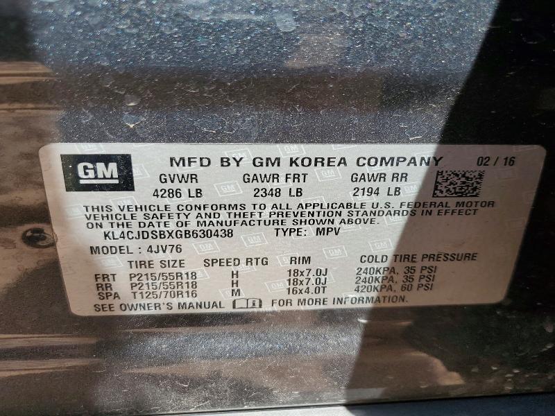 56353956 :رقم المزاد ، KL4CJDSBXGB630438 vin ، 2016 Buick Encore مزاد بيع