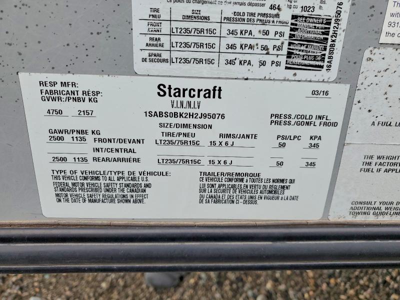 Продаж на аукціоні авто 2017 Starcraft Autumn Ar Recreational Vehicle (rv), vin: 1SABS0BK2H2J95076, номер лоту: 57429436
