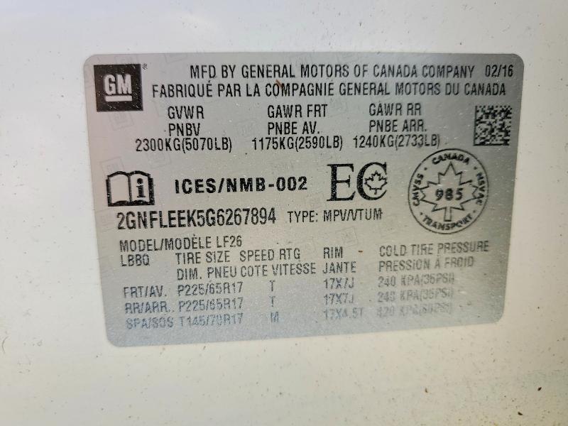 Продажа на аукционе авто 2016 Chevrolet Equinox, vin: 2GNFLEEK5G6267894, номер лота: 58433286