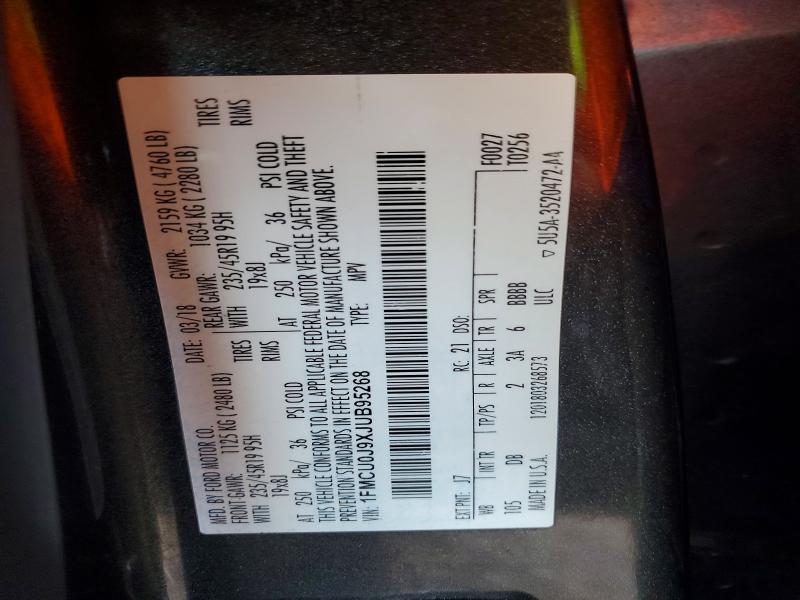 54913616 :رقم المزاد ، 1FMCU0J9XJUB95268 vin ، 2018 Ford Escape مزاد بيع