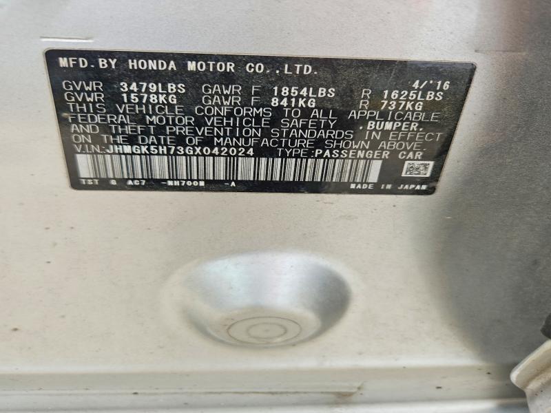 Продажа на аукционе авто 2016 Honda Fit, vin: JHMGK5H73GX042024, номер лота: 56451876
