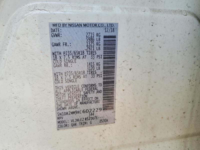 Продажа на аукционе авто 2019 Nissan Pathfinder, vin: 5N1DR2MM9KC602229, номер лота: 58929856