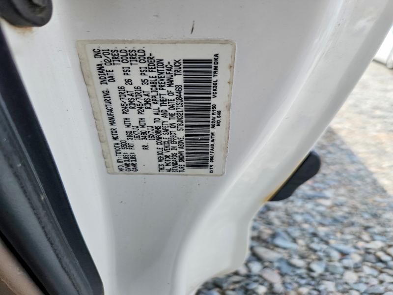 2001 Toyota Tundra მანქანა იყიდება აუქციონზე, vin: 5TBJN32171S184468, აუქციონის ნომერი: 56811166