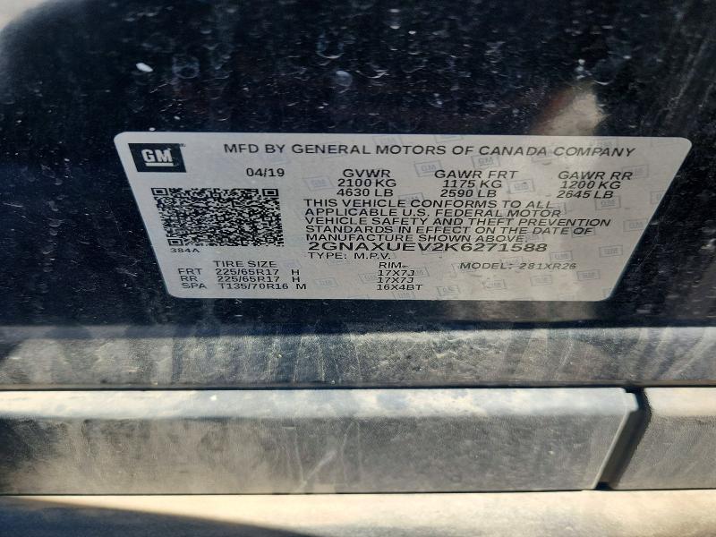 Aukcja sprzedaży 2019 Chevrolet Equinox, vin: 2GNAXUEV2K6271588, numer aukcji: 55909836