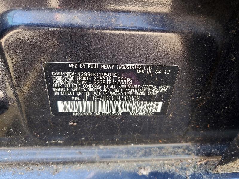 Продаж на аукціоні авто 2012 Subaru Impreza, vin: JF1GPAH63CH236808, номер лоту: 56397796