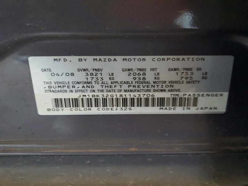 2008 Mazda 3 მანქანა იყიდება აუქციონზე, vin: JM1BK32G181143706, აუქციონის ნომერი: 52824516