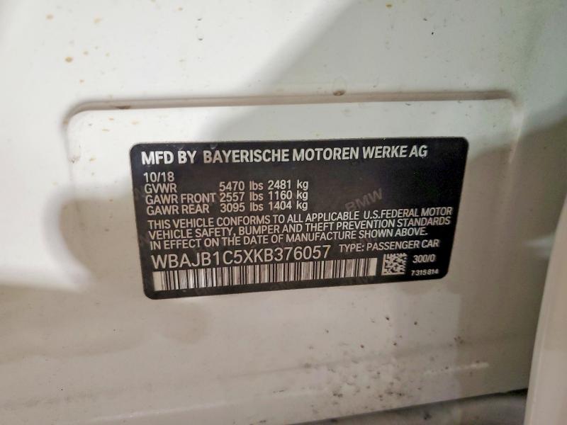 Продаж на аукціоні авто 2019 Bmw 530xe, vin: WBAJB1C5XKB376057, номер лоту: 56478896