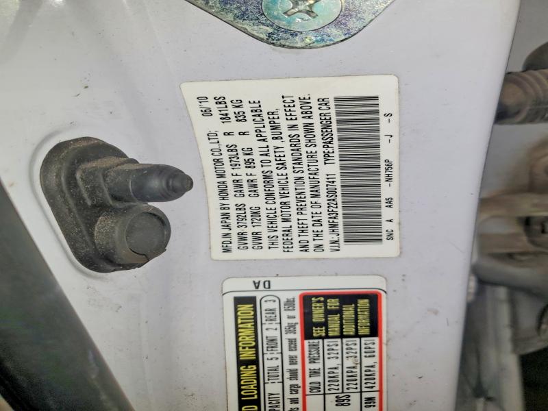 Aukcja sprzedaży 2010 Honda Civic, vin: JHMFA3F22AS007411, numer aukcji: 58089306