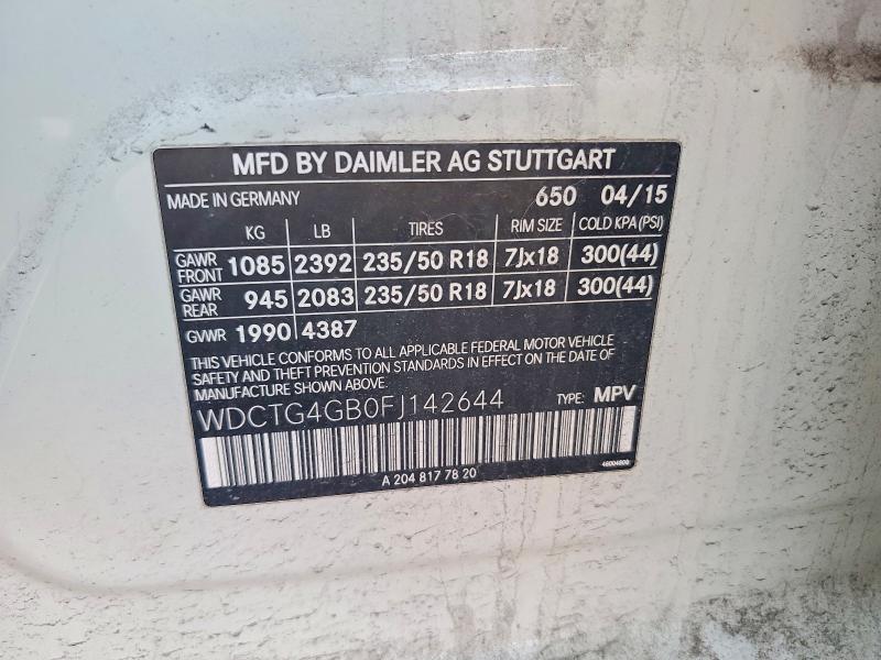 Продаж на аукціоні авто 2015 Mercedes-benz Gla, vin: WDCTG4GB0FJ142644, номер лоту: 56457236