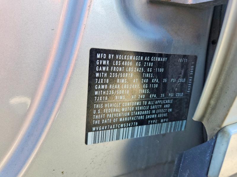 57408876 :رقم المزاد ، WVGAV7AX7CW534779 vin ، 2012 Volkswagen Tiguan مزاد بيع