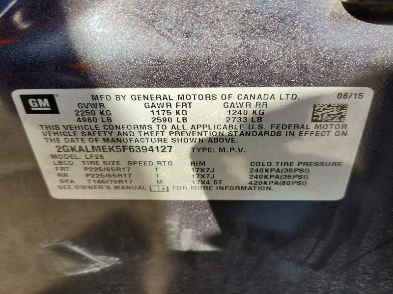 56162246 :رقم المزاد ، 2GKALMEK5F6394127 vin ، 2015 Gmc Terrain مزاد بيع