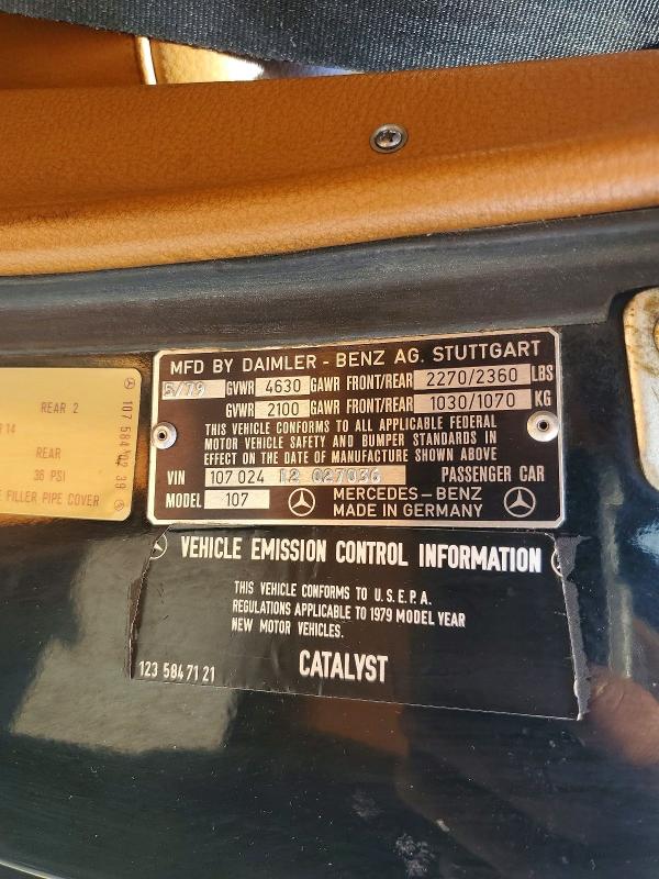 Aukcja sprzedaży 1979 Mercedes-benz Slc450, vin: 10702412027036, numer aukcji: 56452236