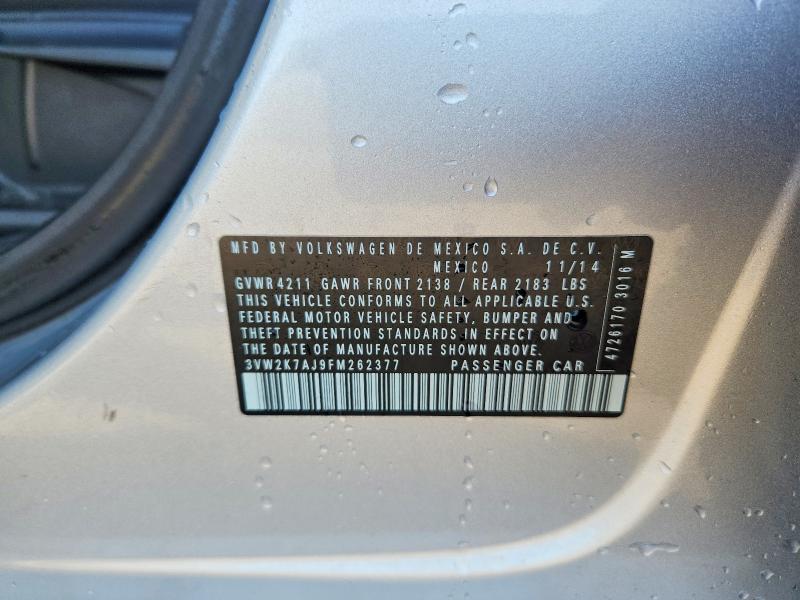58772666 :رقم المزاد ، 3VW2K7AJ9FM262377 vin ، 2015 Volkswagen Jetta مزاد بيع