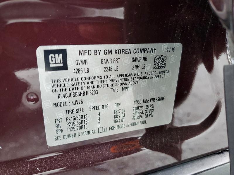 56044626 :رقم المزاد ، KL4CJCSB6HB103203 vin ، 2017 Buick Encore مزاد بيع