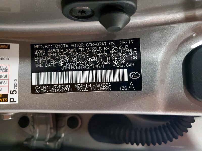 56995156 :رقم المزاد ، JTHU9JBH7K2019571 vin ، 2019 Lexus Ux مزاد بيع