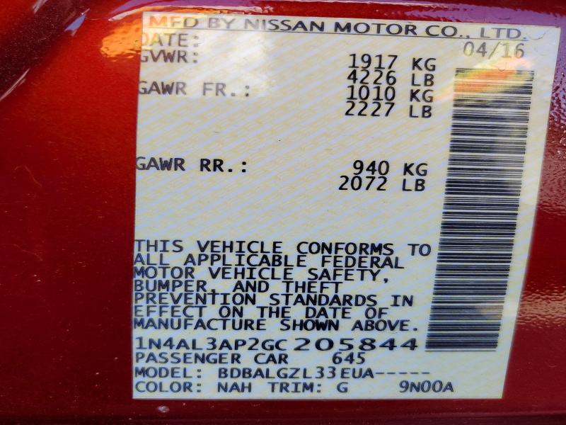 Aukcja sprzedaży 2016 Nissan Altima, vin: 1N4AL3AP2GC205844, numer aukcji: 56773286