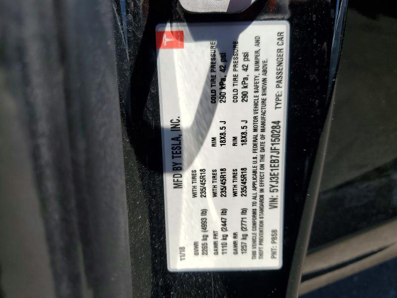 2018 Tesla Model 3 მანქანა იყიდება აუქციონზე, vin: 5YJ3E1EB7JF150284, აუქციონის ნომერი: 57064056