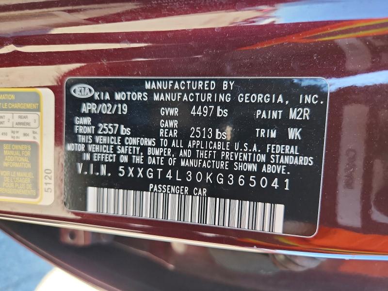 Aukcja sprzedaży 2019 Kia Optima, vin: 5XXGT4L30KG365041, numer aukcji: 56565816