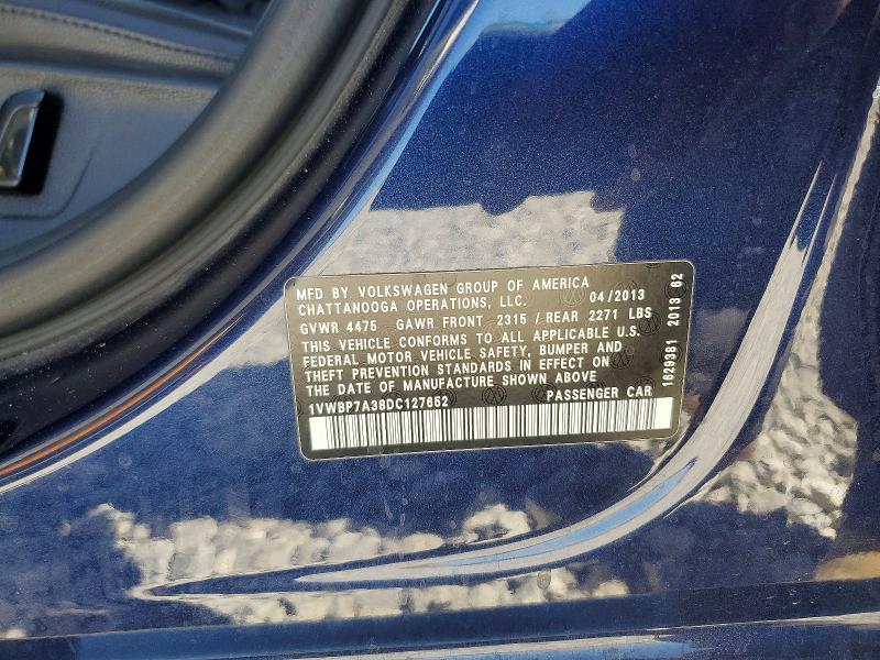 Aukcja sprzedaży 2013 Volkswagen Passat, vin: 1VWBP7A38DC127652, numer aukcji: 58510596